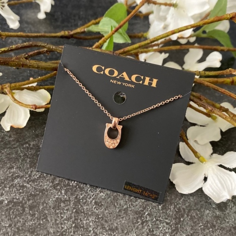 COACH NWT Rose Gold Pave Signature Necklace